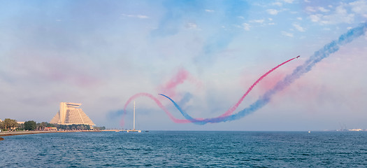 Image showing Aerobatics over Doha Bay