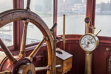 Image showing vintage ship steering wheel 