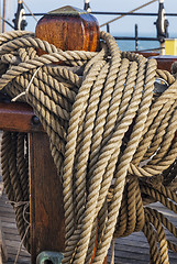 Image showing coiled ropes on a sail ship