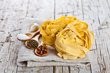 Image showing raw egg pasta and spices 