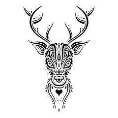Image showing Deer head. Ethnic pattern.