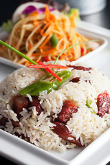 Image showing Thai Pork and Rice with Som Tum Salad