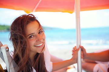 Image showing happy couple have fun on the beach