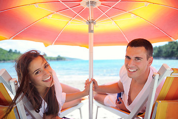 Image showing happy couple have fun on the beach