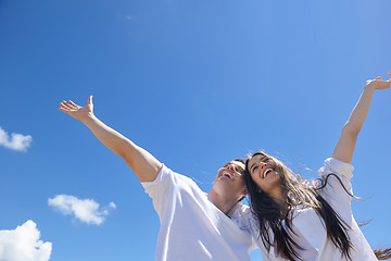 Image showing happy couple have fun on the beach