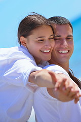 Image showing happy couple have fun on the beach