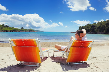 Image showing happy couple have fun on the beach