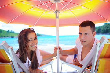 Image showing happy couple have fun on the beach