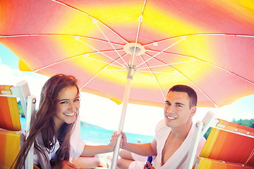 Image showing happy couple have fun on the beach