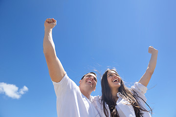 Image showing happy couple have fun on the beach