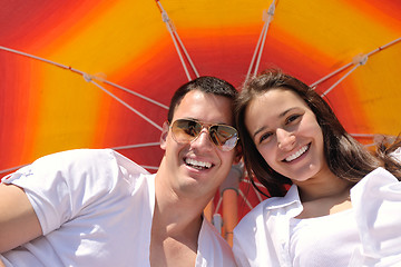 Image showing happy couple have fun on the beach