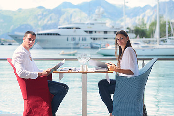 Image showing couple having lanch at beautiful restaurant