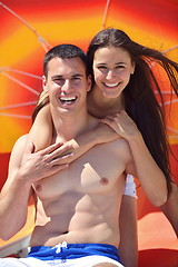 Image showing happy couple have fun on the beach