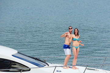 Image showing young couple on yacht