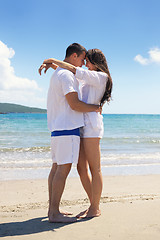 Image showing happy couple have fun on the beach