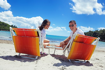 Image showing happy couple have fun on the beach