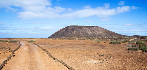 Image showing Trail and volcano on Island of Los Lobos in the Canary Islands