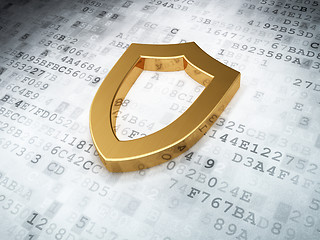 Image showing golden contoured shield on digital background