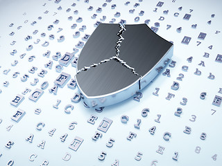 Image showing Security concept: silver broken shield on digital background