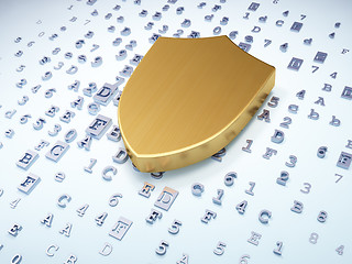 Image showing Security concept: golden shield on digital background