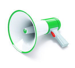 Image showing Green megaphone with red button