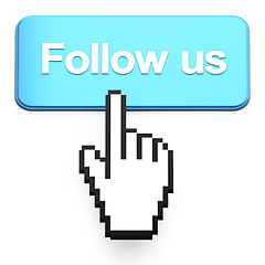 Image showing Hand-shaped mouse cursor press Follow Us button