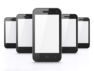 Image showing Black smartphones on white background, 3d render