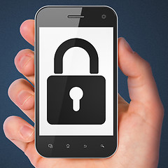 Image showing Security concept: smartphone with Closed Padlock.