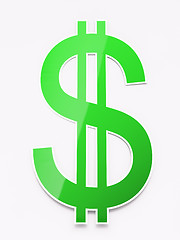 Image showing Green shiny paper dollar sign on white