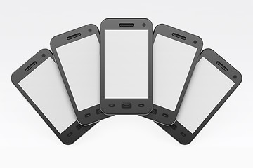 Image showing Black smartphones on white background, 3d render