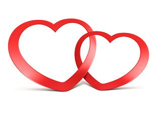 Image showing Two joined red hearts on white