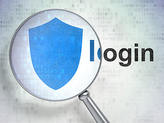 Image showing Magnifying glass with shield icon and login