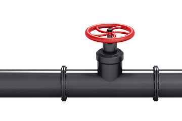 Image showing Black oil pipe with red valve