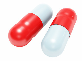 Image showing Two shiny white-blue medical pills isolated