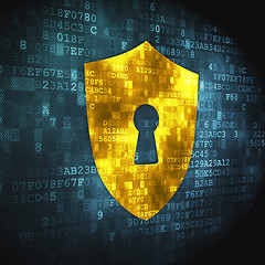 Image showing Privacy concept: Shield With Keyhole on digital background