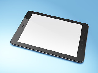 Image showing Beautiful black tablet pc on blue background