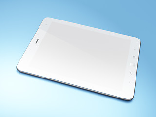 Image showing Beautiful black tablet pc on blue background