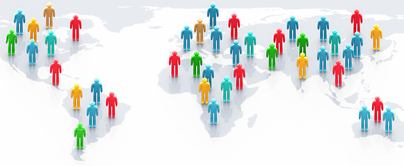 Image showing Multicolor people over world map