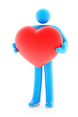 Image showing Man figure holding red heart