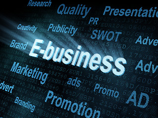 Image showing Pixeled word E-business on digital screen