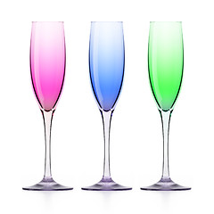 Image showing Three colorfull wineglasses on white