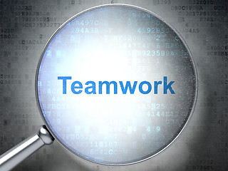 Image showing Magnifying optical glass with words Teamwork on digital backgrou