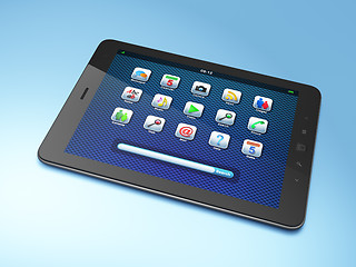 Image showing Beautiful black tablet pc on blue background