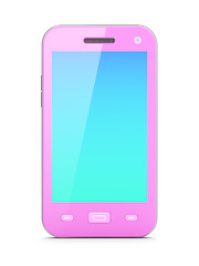 Image showing Beautiful pink smartphone on white background