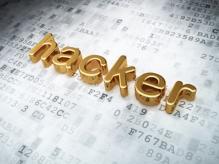 Image showing Security concept: Golden Hacker on digital background