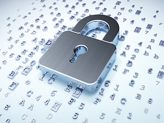 Image showing Security concept: silver closed padlock on digital background