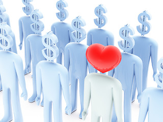 Image showing Peoples with dollar-shaped and heart-shaped heads