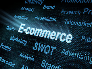 Image showing Pixeled word E-commerce on digital screen