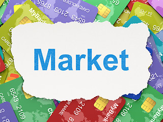 Image showing Torn paper with words Market on credit card background