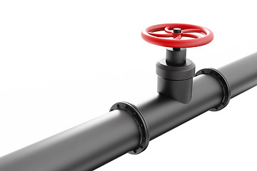 Image showing Black oil pipe with red valve